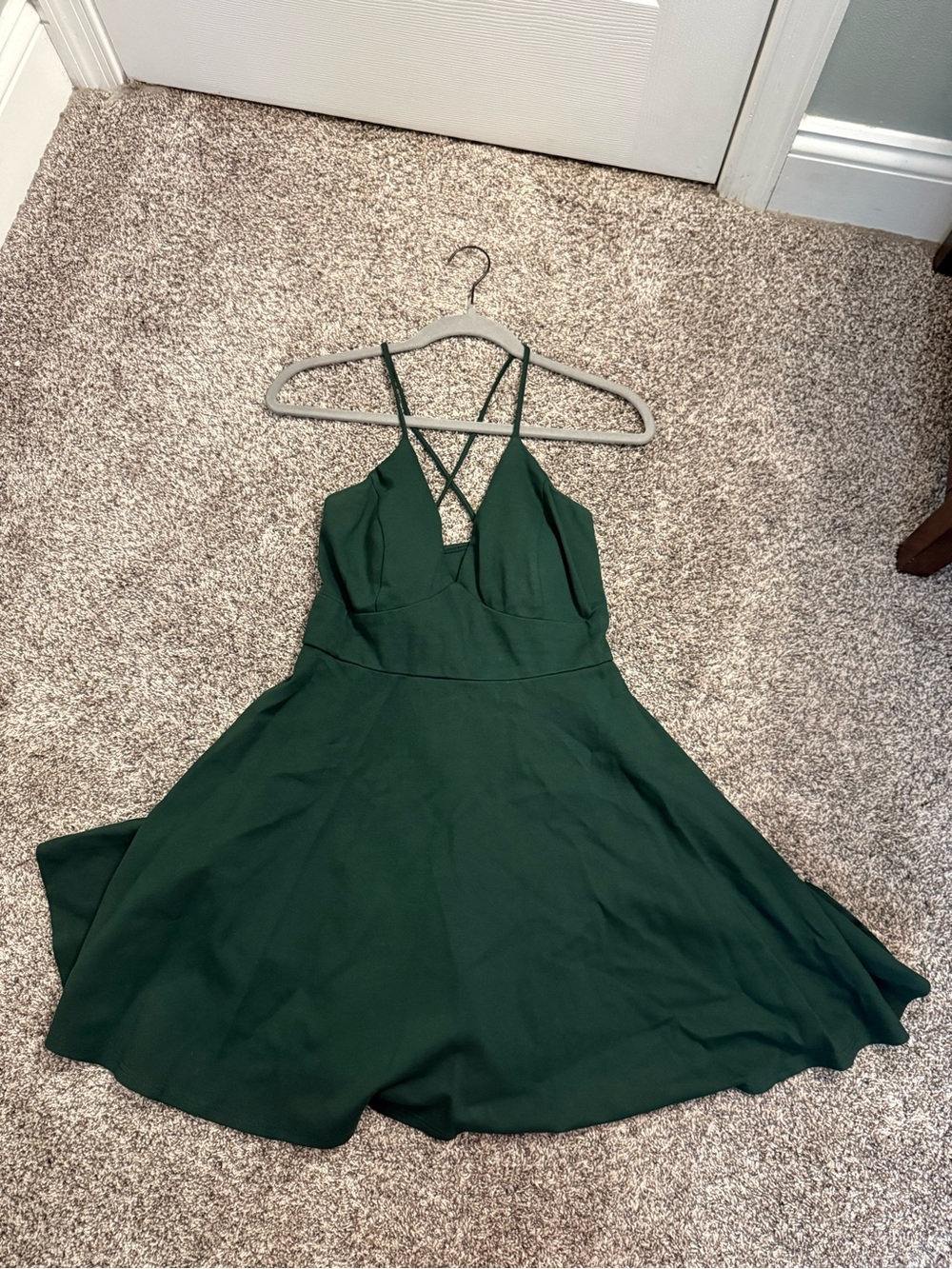 Windsor Dark Green Crisscross Mini Skater Dress
